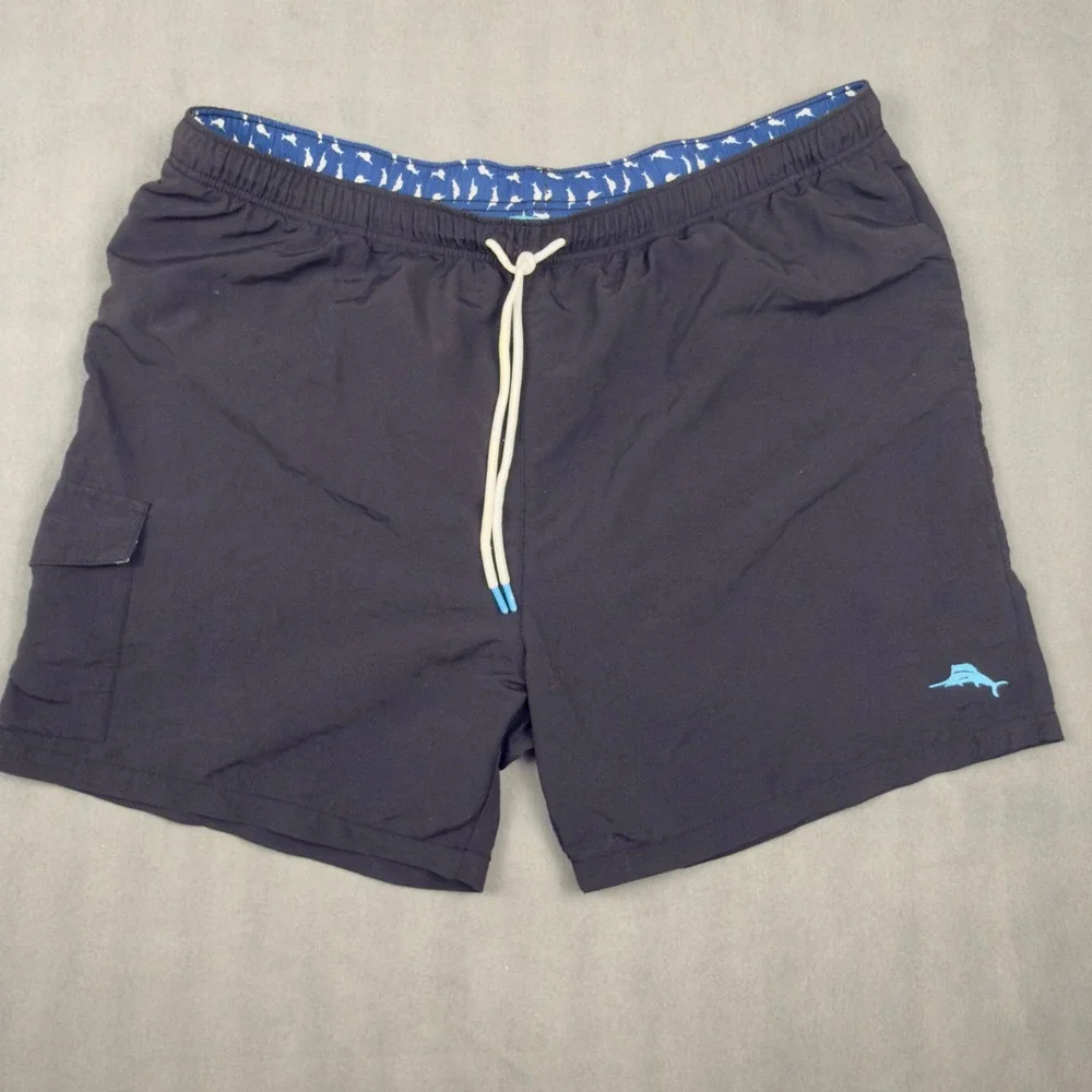 Tommy Bahama Mens Swim Trunks Black Cargo Pocket Mesh Lined XXL